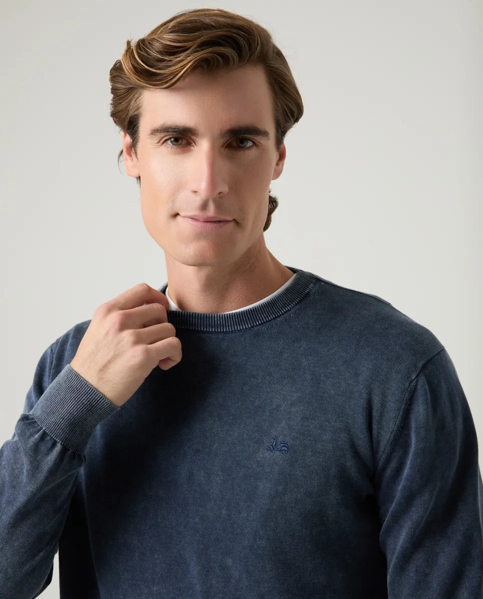 Jersey Lavado Crew Neck Cotton Marino | SCOTTA