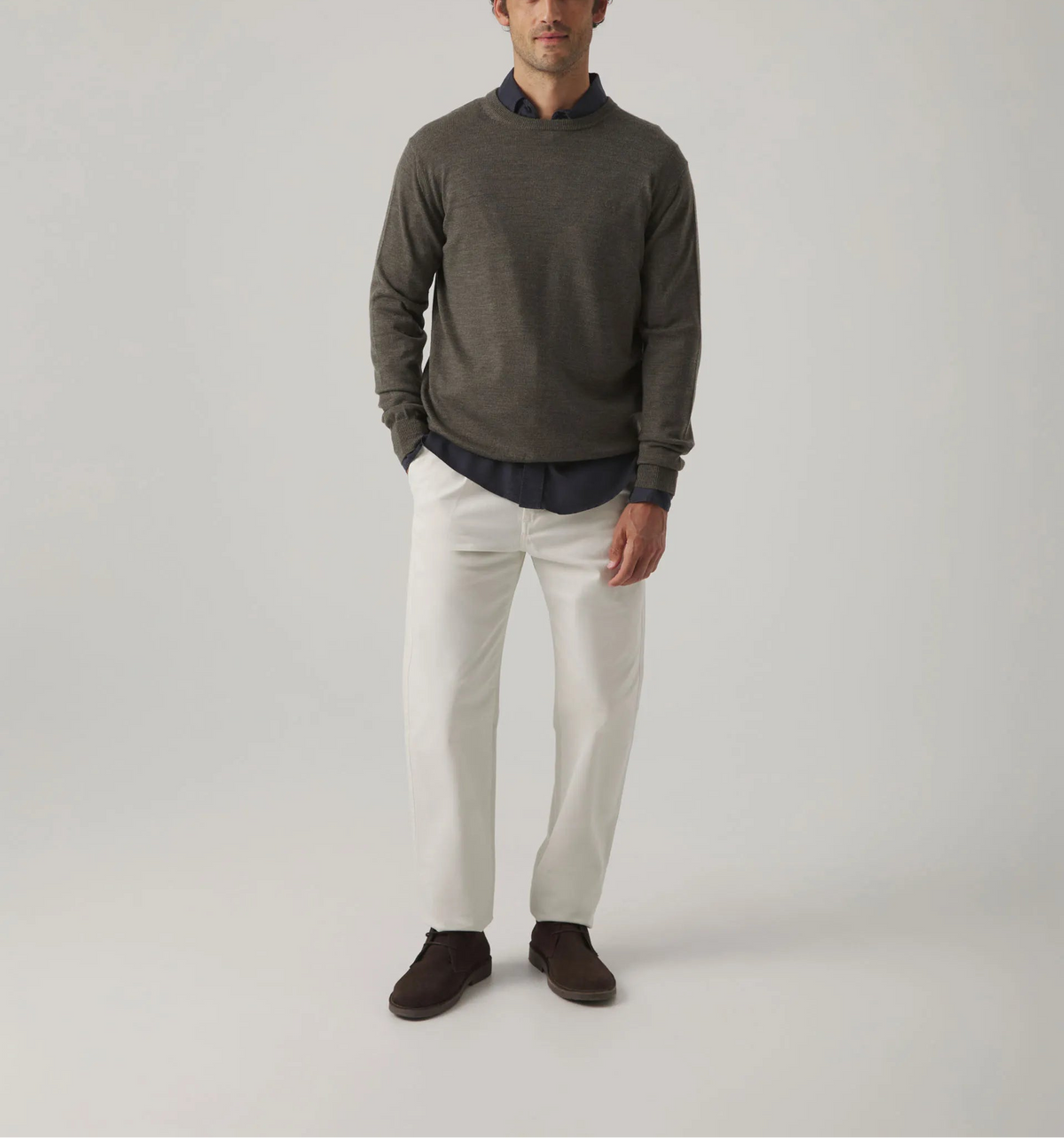 Jersey Crew Neck Merino Khaki | SCOTTA