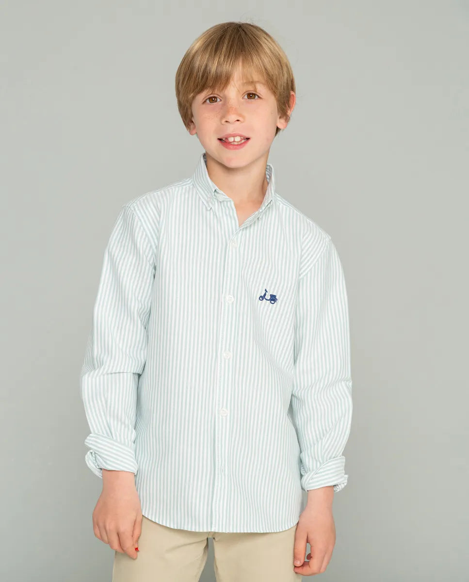 Camisa niño oxford rayas organic verde | SCOTTA