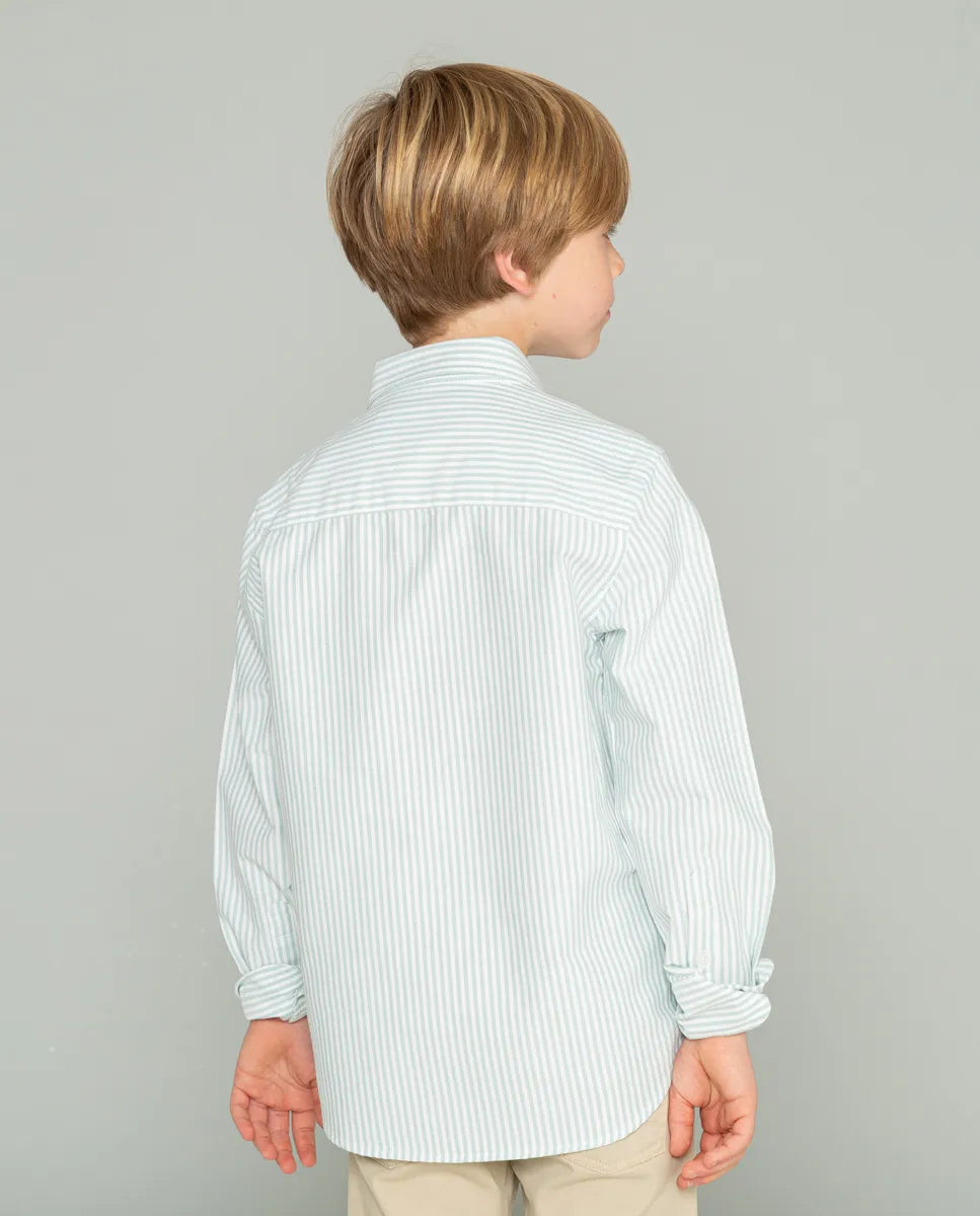 Camisa niño oxford rayas organic verde | SCOTTA