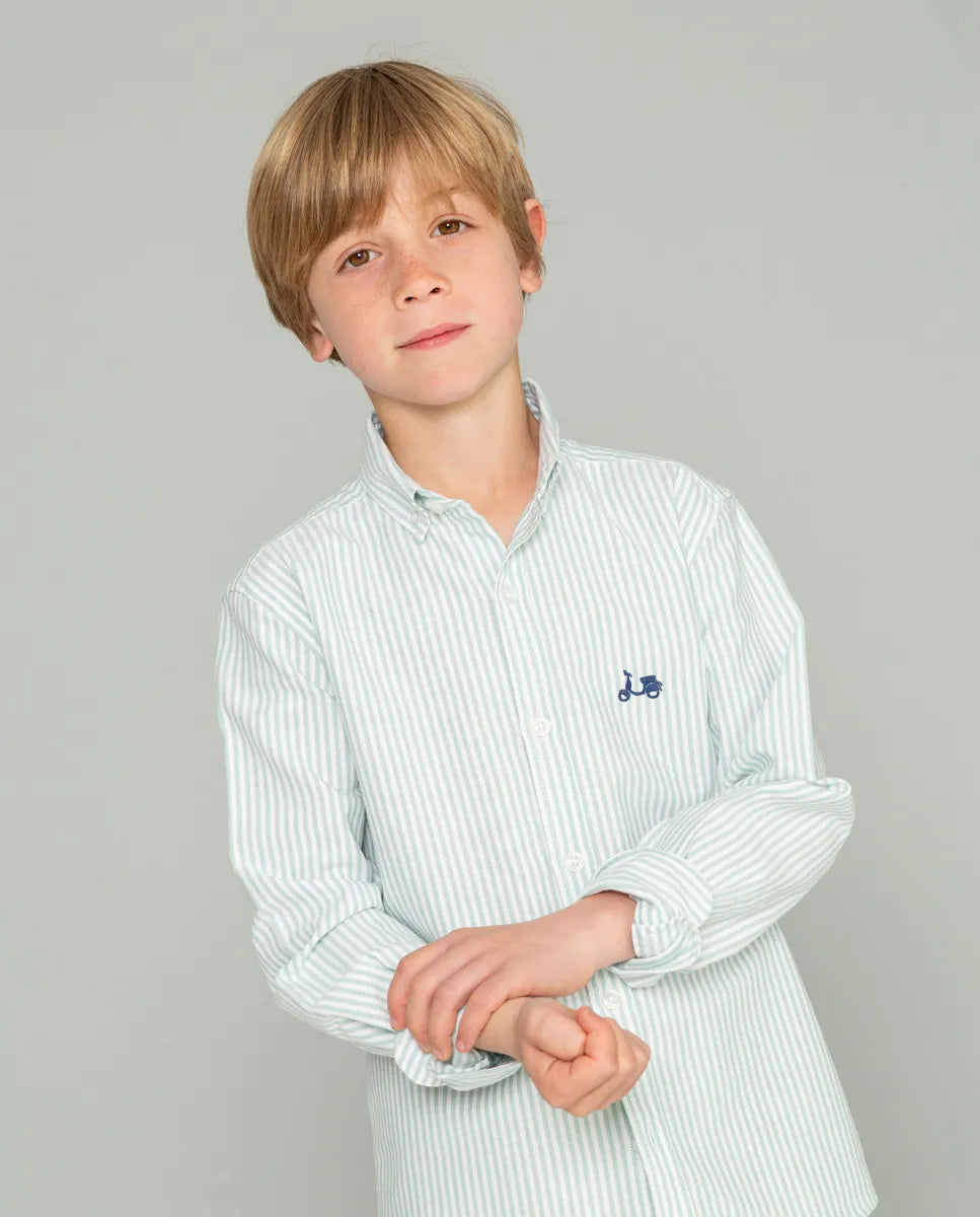 Camisa niño oxford rayas organic verde | SCOTTA