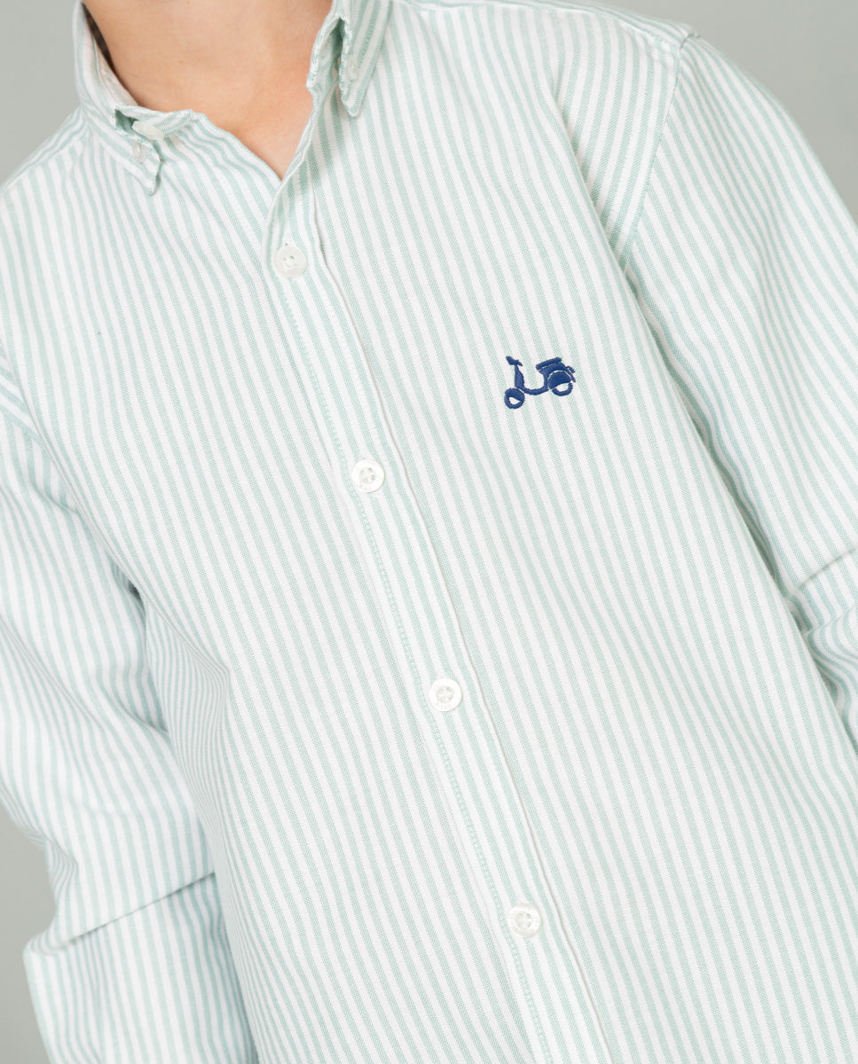 Camisa niño oxford rayas organic verde | SCOTTA