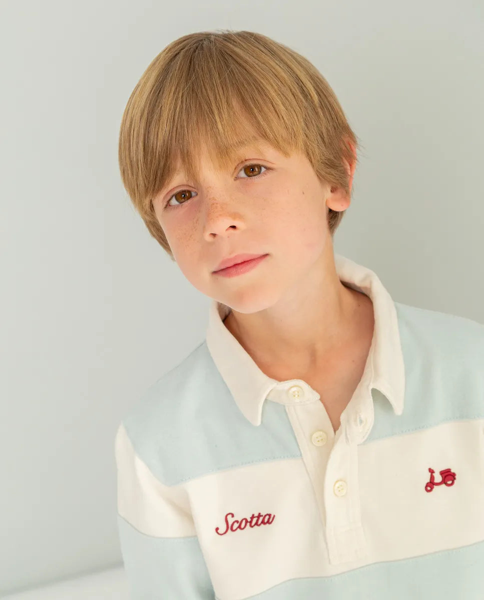 Polo niño rugby stripes celeste | SCOTTA
