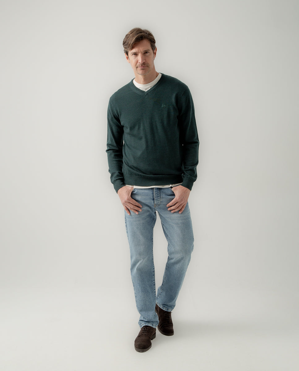 Jersey V neck merino verde botella | SCOTTA