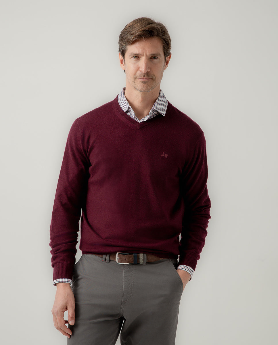 Jersey V neck merino burdeos | SCOTTA