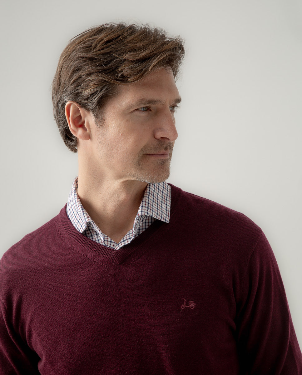 Jersey V neck merino burdeos | SCOTTA