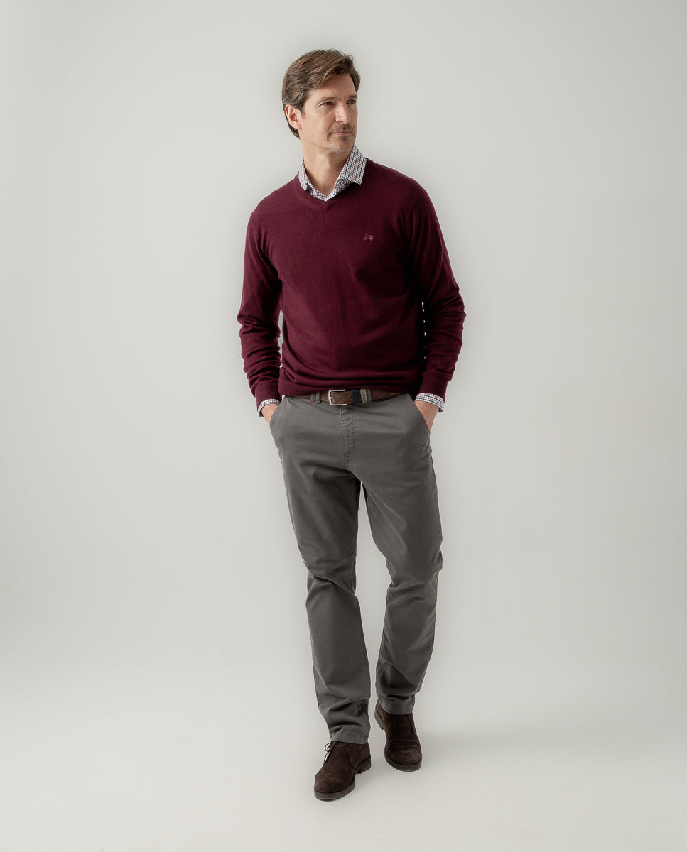 Jersey V neck merino burdeos | SCOTTA