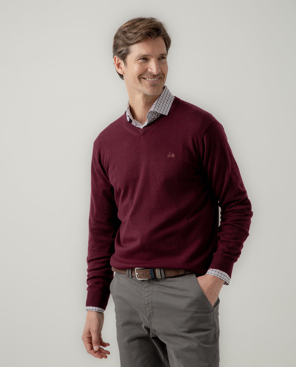 Jersey V neck merino burdeos | SCOTTA