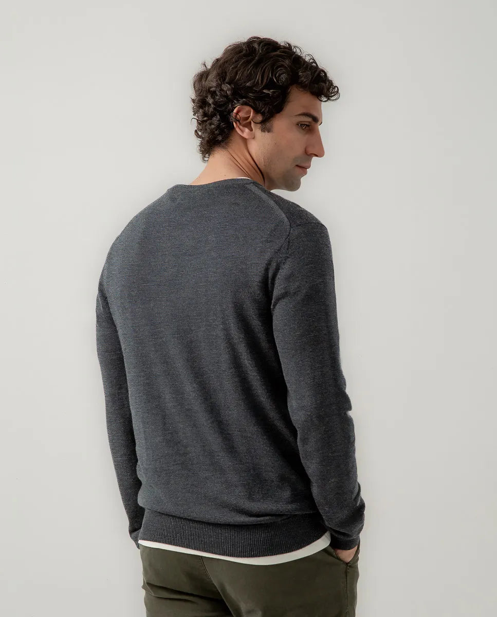Jersey V neck merino gris oscuro | SCOTTA