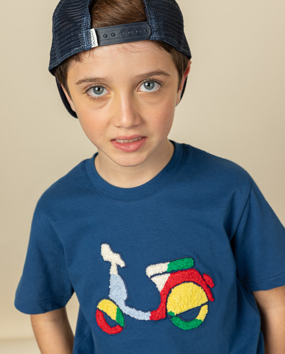 Camiseta niño logo chenille marino | SCOTTA